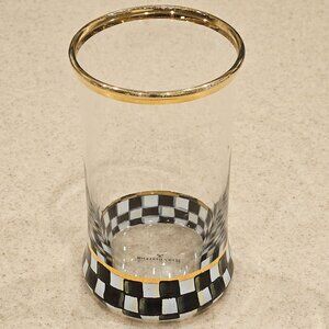 RARE RETIRE MACKENZIE CHILDS BLACK COURTLY CHECK HIGHBALL DRINKING GLASS TUMBLER